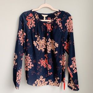 NWT Rebecca Taylor Navy Floral Silk Peasant Blouse